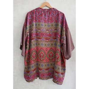 Robe kimono en soie patchwork respirante, taille plus, longueur genou, imprimé indien, robe courte bohème pour femmes - Product Image 4