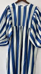 Algodón azul blanco rayas 100% algodón tejido Digital impreso A-Line Midi vestido verano Formal ODM aniversario regalo para su mamá - Product Image 5