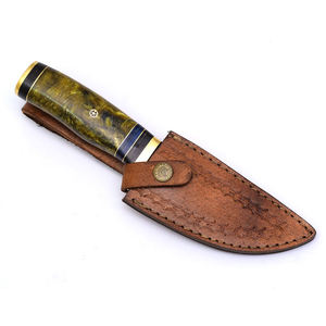 Cuchillo de Caza Hecho a Mano de Acero de Damasco de Grado Industrial con Hoja Recta de Punta Caída, Mango de Madera y Funda de Cuero, Personalizable OEM - Product Image 3