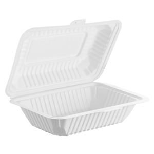 ProTakeOut [9 x 6 x 3 pulgadas] Contenedores deslizantes blancos de 1 compartimento, paquete de 150, con cierre central, para llevar, duraderos y ecológicos, de MFPP - Product Image 1