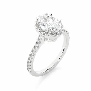 Oval Cut Prong <b>Set</b> Halo Lab Diamond Engagement <b>Ring</b> <b>For</b> <b>Women</b> - Product Image 2