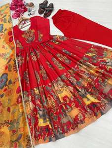 Exclusivo Conjunto de Fiesta Nuevo, Vestido Anarkali de Seda Banarasi Pura con Dupatta y Pantalón, para Ocasiones Festivas y Eventos Formales Elegantes - Product Image 2