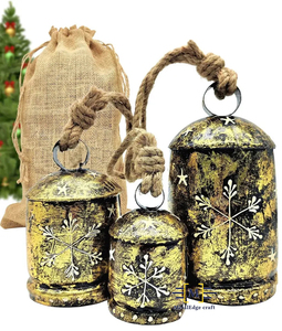 Nueva venta al por mayor india de campanas de vaca de latón antiguo con copos de nieve de Navidad artesanales campanas de vaca tibetana para decoración de pared interior - Product Image 1