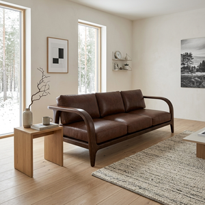Brown Faux Leather Three Seat Sofa with Padded Arms Foam Filling Modern Design Solid <b>Oak</b> <b>Frame</b> for Living Room - Product Image 6