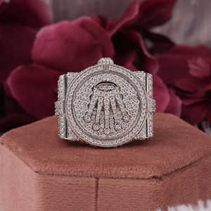 Anillo de Diamantes de Corte Redondo Estilo Hip Hop para Hombre en Plata de Ley, Anillo de Diamantes de Moissanita con Nuevo Diseño Moderno y Personalizado - Product Image 2