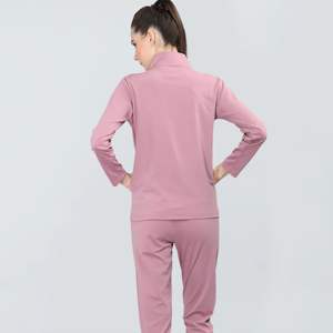 Survêtement à fermeture éclair taille haute pour femme | Ensemble de sport deux pièces à la mode avec veste à fermeture éclair complète et pantalon de jogging à taille élastique - Product Image 4