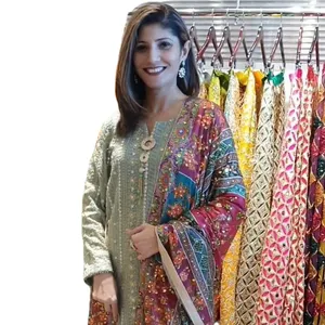 パーティーウェア用のマルチカラーイスラムファッションインドとパキスタンのファッションデザイナーシャルワールスーツ
