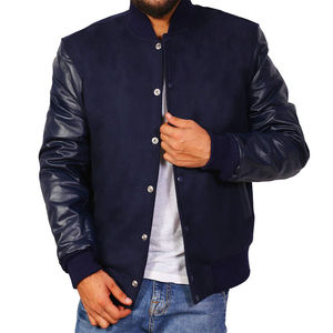 Logo personnalisé pour hommes, manches en cuir, patchs brodés, veste universitaire, respirante, col rond, vestes universitaires en laine 100% pour hommes - Product Image 6