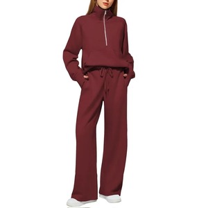 Top Trending Custom <b>Stand</b> Collar Tracksuits Full Sleeves Women's 2 Piece Set 100% Organic Cotton New Zipper Sweat Suits - Product Image 4