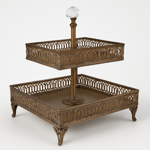 Soporte de exhibición de 2 niveles de oro con metalistería elegante y acabado pulido para servir postres, aperitivos y decoración - Product Image 4