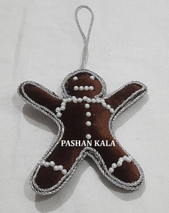 Golden Zari Embroidery With Beaded Work Christmas Tree Hanging Ornaments Indian Best Quality Fabric Material Black Bell Shape. - Product Image 3