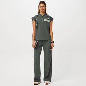 Conjuntos de uniformes médicos profesionales con cuello levantado y diseño de manga corta para trabajo médico y clínico - Product Image 1