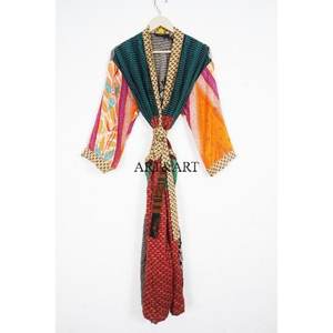 Vintage Silk Kimono Daily Night Wear Indian Sari Gift Her Sleepwear Bridesmaids Robes Beach Cover Summer Breathable Soft - Product Image 6