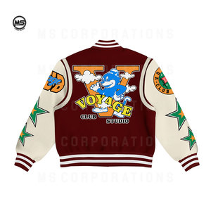 Chaqueta universitaria de béisbol para hombre con logotipo personalizado, Mangas de cuero negro y cuello alto bordado para parejas y Letterman - Product Image 3