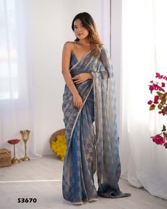 Exportation indienne qualité dernière tenue de créateur haute sur demande magnifique mousseline de soie avec tissé Chex Saree exportateur mondial - Product Image 4