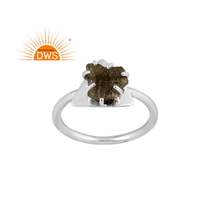 Best Selling 925 Fine Sterling Silver Natural Rough <b>Moldavite</b> Gemstone Stackable <b>Ring</b> Custom Jewelry Manufacturer - Product Image 1