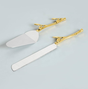 Ensemble de serveur de gâteau en laiton, conception de poignée de lien interverrouillée géométrique moderne, service élégant de ton or, disponible aux prix de gros - Product Image 2