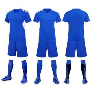 Ensemble de maillot et short de football unisexe personnalisé, respirant, à séchage rapide, antibactérien, extensible, blanc et bleu, uniforme d'entraînement - Product Image 5