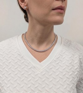 Collar de diamantes redondos certificados de 30.00 quilates, color EF, claridad VVS, cultivados en laboratorio, en oro de 14 quilates, para bodas y fiestas. - Product Image 1