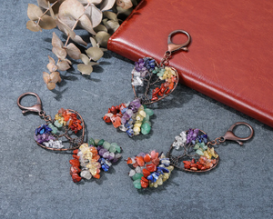 Vente en gros de porte-clés arbre de vie fait main avec pendentif 7 chakras en pierre de guérison en cristal naturel - Product Image 2
