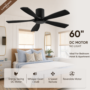 60 Inch Black Solid Wood <b>Ceiling</b> <b>Fan</b> Without Light <b>with</b> <b>Remote</b> <b>Control</b> Modern <b>Ceiling</b> <b>Fan</b> for Living Room Bedroom - Product Image 1