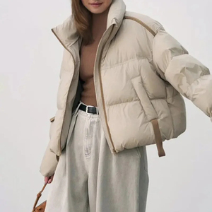 Chaqueta corta para mujer, chaqueta acolchada, chaqueta de manga larga con cremallera y cuello levantado, bolsillos, abrigo corto holgado y cálido, chaqueta Bomber para mujer - Product Image 4