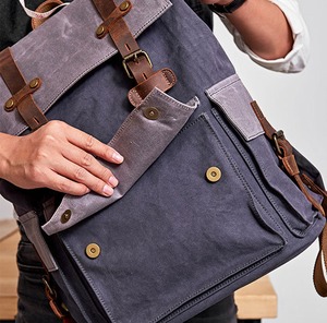 Leather Canvas Backpack Classic Outdoor Travel School Laptop <b>Rucksack</b> Eco-Friendly Lightweight Large Capacity Factory Wholesale - Product Image 6