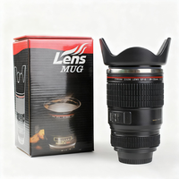350ml Tasse d'objectif de caméra en acier inoxydable Tasse de voyage à café noir réutilisable portable avec support