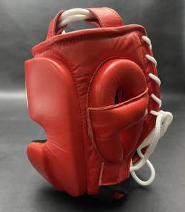 Protège-tête de boxe en cuir rouge personnalisable de haute qualité pour les arts martiaux et l'entraînement de fitness - Product Image 3