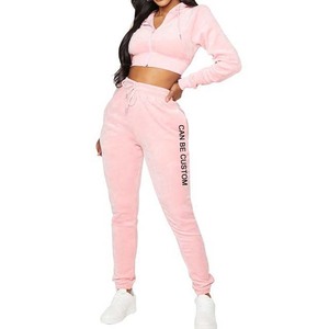 Nouvel ensemble de survêtement pour femmes d'hiver élégant et personnalisé avec logo, ensemble 2 pièces, hauts courts, sweats à capuche, jogging, survêtement extensible dans les quatre sens, écologique - Product Image 4