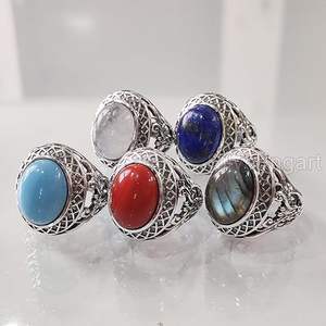 Bague pour homme en gros, pierre de lune naturelle, labradorite, cuivre, tourmaline, turquoise, pierre précieuse, bijoux arabes, bague en argent sterling 925 - Product Image 3