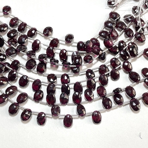 Cuentas de Briolette de forma ovalada facetada al por mayor suministros de abalorios de piedras preciosas rojo granate natural 6x8-6, 5x9MM taladro lateral - Product Image 4