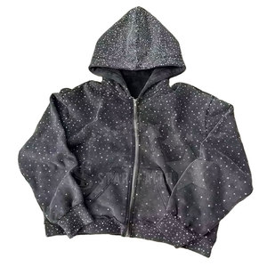 Sudadera con capucha de diamantes de imitación con lavado ácido para mujer, ropa informal transpirable con detalles brillantes para trajes diarios - Product Image 3