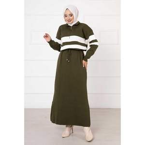 Robe kaki décontractée en tricot à fermeture éclair avec décoration à motif style taille tunnel - Product Image 5