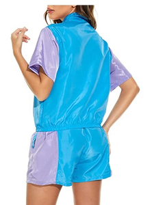 Ensemble de shorts coupe-vent décontracté pour femmes 2025 Design chaud été couleur bloc tenues à manches courtes taille élastique fermeture à glissière - Product Image 3