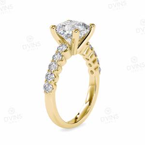 แหวนแต่งงานสี่แฉกประดับเพชรสีเหลืองทองประดับเพชรแบบคลาสสิกคลาสสิก - Product Image 2