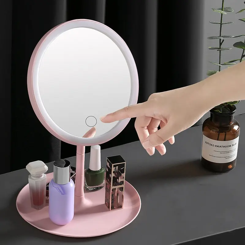 Vente en gros OEM compact LED miroir de poche rond Lumières de poche petit miroir de maquillage de voyage portable étiquette privée cadre en verre