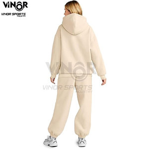 OEM ชุดเสื้อผ้าฝ้าย2ชิ้นมีฮู้ดสำหรับผู้หญิงผ้าฟลีซนุ่มสบายสำหรับใส่วิ่งชุดลำลองสำหรับเลานจ์ฤดูหนาว - Product Image 3