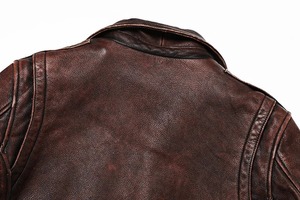 Veste de vol Vintage en cuir de vachette marron pour hommes manteau en cuir véritable Slim High Street fermeture éclair à la mode motard toile d'hiver - Product Image 4