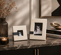 Cadre photo en cuir tissé fait main de luxe moderne, impression UV, support minimaliste en cuir PU, cadeaux de luxe pour le bureau