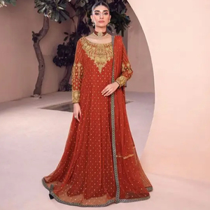 VESTIDO DE TRABAJO BORDADO DE ZARI DE PAKISTANI/EN EL PISO PARA FIESTA-vestido para fiesta/boda = 2023 - Product Image 1