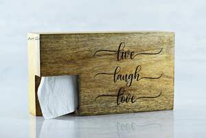 Live Laugh Love Tissue Box Cover Matt | Soporte y cubierta de caja de pañuelos de madera para mesita de noche de escritorio de oficina (Mango) - Product Image 6