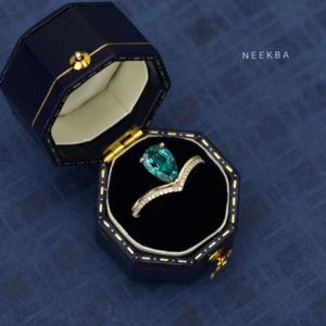6*9mm poire coupe laboratoire cultivé émeraude 925 bague en argent Sterling goutte d'eau forme bague poire forme Solitaire bague de fiançailles de l'Inde - Product Image 3