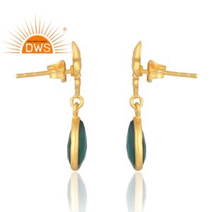 Meilleure vente Boucles d'oreilles en argent sterling 925 plaqué or 18 carats en onyx vert naturel Demi Fine Jewelry Fabricant - Product Image 4