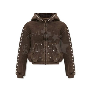 Premium Mujeres Acid Wash Rhinestone Sudadera con capucha Transpirable Mezcla de algodón Moda Pullover Sparkly Streetwear - Product Image 1