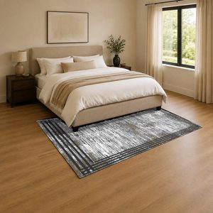 Tapis de salon LXDP-0807 gris argenté traditionnel oriental imprimé numériquement, lavable en machine, en chenille, antidérapant, vente en gros - Product Image 3