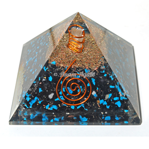 Turquesa y turmalina tallada Orgone piedra pirámide Feng Shui estilo piedra preciosa ágata para protección EMF y uso de recuerdo - Product Image 1