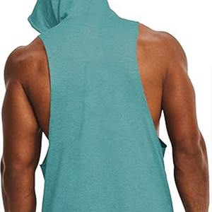 Camiseta sin mangas OEM para hombre, camiseta sin mangas con capucha para entrenamiento de gimnasio con bolsillo de canguro para hombre, camiseta sin mangas transpirable para entrenamiento de levantamiento de pesas para hombre - Product Image 3