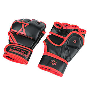 Gants de MMA en cuir PU à demi-doigts rouge, service OEM personnalisé, fournisseur fiable - Product Image 2
