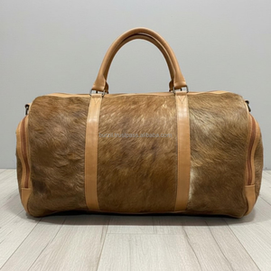 Sac de voyage de luxe en cuir de vachette pleine fleur avec fermeture éclair, léger, 20-35L, style vintage, unisexe, pour week-end et bagage à main - Product Image 6